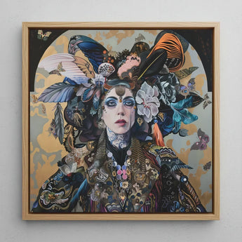 The Hierophant - Surreal Tarot Art Print / Canvas Square-framed Painting Woman Adorned Elaborate Headdress Colorful Butterflies, Prints