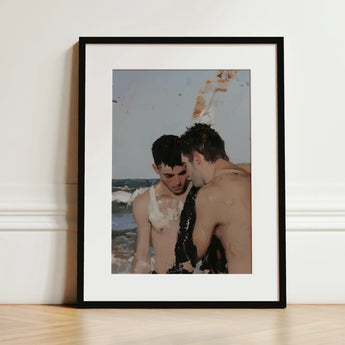 High Tide - Gay Hookup Art Print / Canvas Black-framed White Mat Impressionistic Painting Two, Surf Spits Foam, Faces Drift Nearer Prints