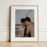 High Tide - Gay Hookup Art Print / Canvas Framed Art Print Light Wood Frame White Two Gay Hookup Print, Surf Spits Foam, Faces Drift Nearer