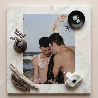High Tide - Gay Hookup Art Print / Canvas Square Marble Slab Central Photograph Two Men Surrounded Gay Hookup Art Print, Surf Spits Foam,