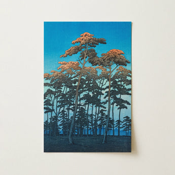 Rectangular Art Print Tall Pine Trees Dark Green Hikawa Park, Omiya Shrine Precinct, Arboreal Silhouettes Guard, Kawase Hasui, Fixes