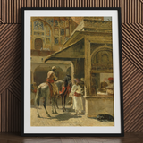 Hindu Merchants - Edwin Lord Weeks Art Print / Canvas Black Framed Art Print White Carved Marble Kiosk, Edwin Lord Weeks Art, Ink Bleeds