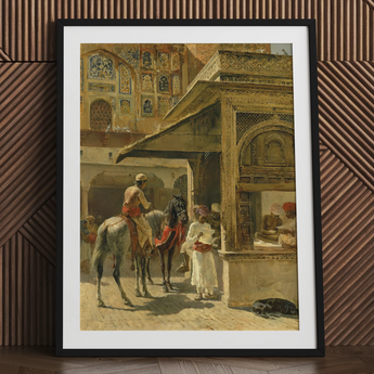 Hindu Merchants - Edwin Lord Weeks Art Print / Canvas Black Framed Art Print White Carved Marble Kiosk, Edwin Lord Weeks Art, Ink Bleeds