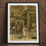 Hindu Merchants - Edwin Lord Weeks Art Print / Canvas Black Framed White Carved Marble Kiosk, Ink Bleeds Prints