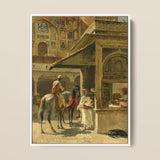Hindu Merchants - Edwin Lord Weeks Art Print / Canvas Framed Painting Historical Street Scene Ornate Architecture Figures Carved Marble
