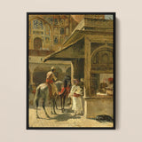 Hindu Merchants - Edwin Lord Weeks Art Print / Canvas Framed Painting Ornate Indian Courtyard Scene Figures Horseback Carved Marble Kiosk,