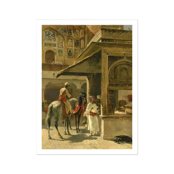 Hindu Merchants - Edwin Lord Weeks Art Print / Canvas Orientalist Street Scene Carved Marble Kiosk, Edwin Lord Weeks Art, Ink Bleeds
