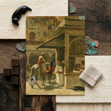 Hindu Merchants - Edwin Lord Weeks Art Print / Canvas Vintage-style Print Ornate Courtyard Scene Figures Horseback Traditional Carved