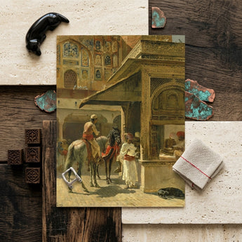 Hindu Merchants - Edwin Lord Weeks Art Print / Canvas Vintage-style Print Ornate Courtyard Scene Figures Horseback Traditional Carved
