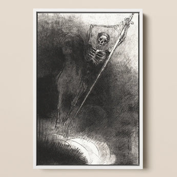 And His Name that Sat on Him was Death - Odilon Redon Art Print / Canvas Black White Framed Artwork Skeleton Horseback Sword Rendered