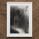 And His Name that Sat on Him was Death - Odilon Redon Art Print / Canvas Framed Black White Skeletal Figure Flag, Rider Materializes,