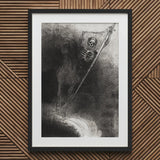 And His Name that Sat on Him was Death - Odilon Redon Art Print / Canvas Framed Black White Skeleton Figure Horseback Banner, Skeletal