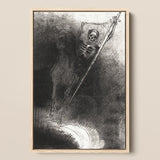 And His Name that Sat on Him was Death - Odilon Redon Art Print / Canvas Framed Black-and-white Sketch Skeletal Figure Horse Sword Shield,
