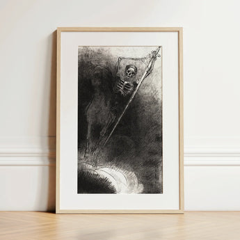 And His Name that Sat on Him was Death - Odilon Redon Art Print / Canvas Framed Black-and-white Sketch Skeletal Figure Staff Enclosed