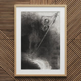 And His Name that Sat on Him was Death - Odilon Redon Art Print / Canvas Framed Monochrome Artwork Skeletal Figure Horseback Banner Skull