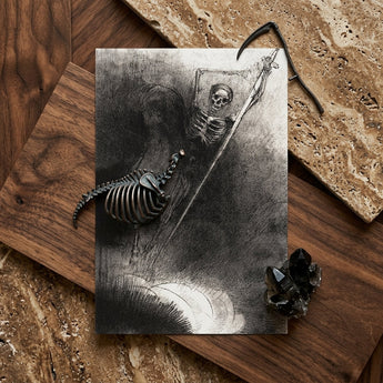 And His Name that Sat on Him was Death - Odilon Redon Art Print / Canvas Metallic Skeletal Keychain Detailed Ribcage Design Curved Handle