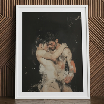 Hold Tight - Stampa d'arte fantasy gay antica / Tela, 24x32’’ / 61x81cm / Cornice bianca / Passe-partout, Poster stampe e opere d'arte visiva, Toby Leon