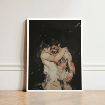 Framed Painting Two Muscular Men Dark Background Rendered Ancient Gay Fantasy, Art, Print