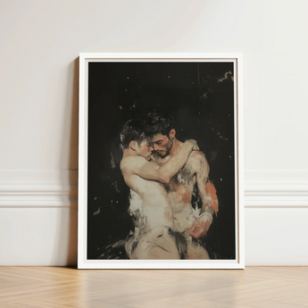 Framed Artwork Two Muscular Men Rendered Painterly Style Ancient Gay Fantasy, Art, Print