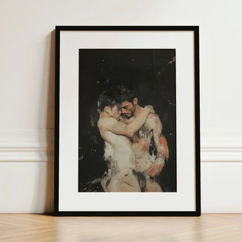 Hold Tight - Ancient Gay Fantasy Art Print / Canvas Black-framed Tender Embrace Two Nude Figures, Prints
