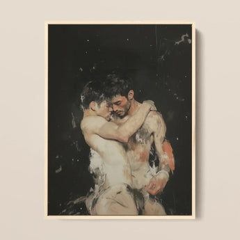 Hold Tight - Ancient Gay Fantasy Art Print / Canvas Framed Painting Two Muscular Men Intimate Embrace Rendered, Prints