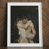 Hold Tight - Ancient Gay Fantasy Art Print / Canvas White-framed Artwork Two Muscular Men Intimate Embrace Rendered, Prints