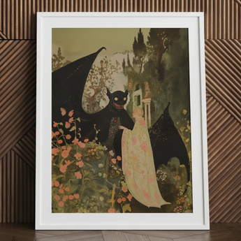 Home Sweet - Stampa d'arte demoniaca creepy-cute / Tela, 24x32’’ / 61x81cm / Cornice bianca / Passe-partout, Poster, Stampe e Opere d'Arte Visiva, Toby Leon
