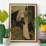 Home Sweet - Creepy Cute Demon Art Print / Canvas Framed Artwork Black-winged Creature Eyes Patterned Garment Set Creepy Cute Demon, Pastel