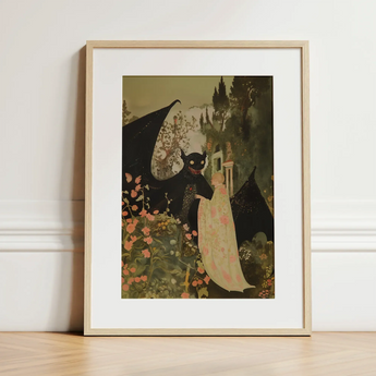 Home Sweet - Creepy Cute Demon Art Print / Canvas Framed Art Print Whimsical Illustration Black Dragon Eyes Creepy Cute Demon, Pastel Goth