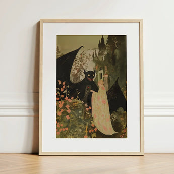 Home Sweet - Creepy Cute Demon Art Print / Canvas Framed Whimsical Illustration Black Dragon Eyes, Pastel Goth Priory, Lush Shadows Prints