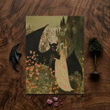 Home Sweet - Creepy Cute Demon Art Print / Canvas Rectangular Art Print Black Dragon Figure Pale Yellow Creepy Cute Demon, Pastel Goth