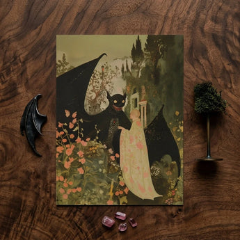Home Sweet - Creepy Cute Demon Art Print / Canvas Rectangular Black Dragon Figure Pale Yellow, Pastel Goth Priory, Lush Shadows Prints