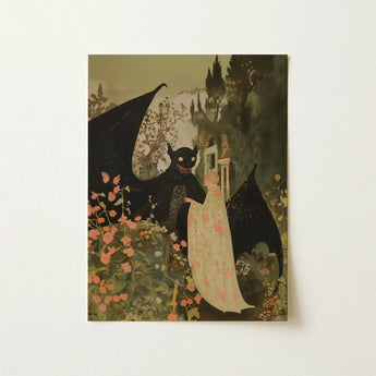 Home Sweet - Creepy Cute Demon Art Print / Canvas Rectangular Whimsical Illustration Black Dragon Eyes, Pastel Goth Priory, Lush Shadows