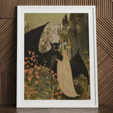 Home Sweet - Creepy Cute Demon Art Print / Canvas White-framed Black Dragon Figure Ornate Light-colored, Pastel Goth Priory, Lush Shadows