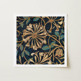 Honeysuckle - William Morris Floral Art Print / Canvas Square-framed Artwork Rich Navy Blue Fabric Intricate Gold, Pattern, Victorian