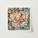 Honeysuckle - William Morris Floral Art Print / Canvas Square-framed Detailed Stylized Design Cream Red Morris’s Artistry, Arts Prints