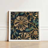 Framed Artwork Intricate Floral Pattern Gold Teal Deep William Morris, Honeysuckle Art, Victorian Elegance