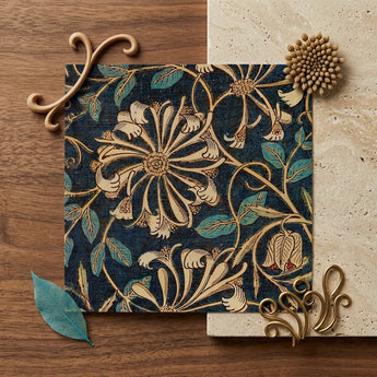 Honeysuckle - William Morris Floral Art Print / Canvas Dark Blue Textile Intricate Cream Teal Floral Patterns William Morris Floral,