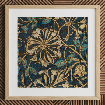 Honeysuckle - William Morris Floral Art Print / Canvas Framed Artwork Intricate Floral Pattern Cream Teal Deep William Morris Floral,