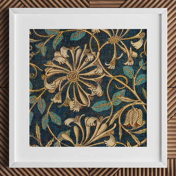 Honeysuckle - William Morris Floral Art Print / Canvas Framed Piece Art Intricate Floral Pattern Cream Teal William Morris Floral,
