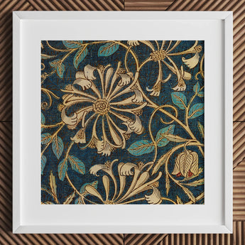 Honeysuckle - William Morris Floral Art Print / Canvas Framed Piece Intricate Pattern Cream Teal, Victorian Elegance Prints