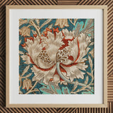 Honeysuckle - William Morris Floral Art Print / Canvas Framed Textile Artwork Stylized Floral Design Cream Red William Morris’s Artistry,