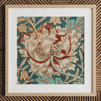 Honeysuckle - William Morris Floral Art Print / Canvas Framed Textile Artwork Stylized Floral Design Cream Red William Morris’s Artistry,