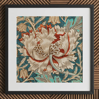 Honeysuckle - William Morris Floral Art Print / Canvas Framed Textile Intricately Detailed White Rust-colored Peony Morris’s Artistry, Arts