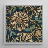 Honeysuckle - William Morris Floral Art Print / Canvas Square-framed Artwork Intricate Pattern Cream Teal Deep, Victorian Elegance Prints