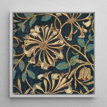 Honeysuckle - William Morris Floral Art Print / Canvas Square-framed Artwork Intricate Pattern Cream Teal Deep, Victorian Elegance Prints