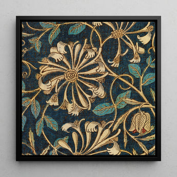 Honeysuckle - William Morris Floral Art Print / Canvas Square-framed Artwork Intricate Pattern Cream Teal Deep, Victorian Elegance Prints