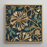 Honeysuckle - William Morris Floral Art Print / Canvas Square-framed Artwork Intricate Pattern Cream Teal Deep, Victorian Elegance Prints