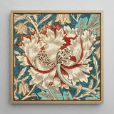 Honeysuckle - William Morris Floral Art Print / Canvas Square-framed Textile Artwork Detailed Design Cream Red Morris’s Artistry, Arts
