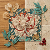 Honeysuckle - William Morris Floral Art Print / Canvas Square Napkin Detailed Floral Pattern Teal Cream Red William Morris’s Artistry,
